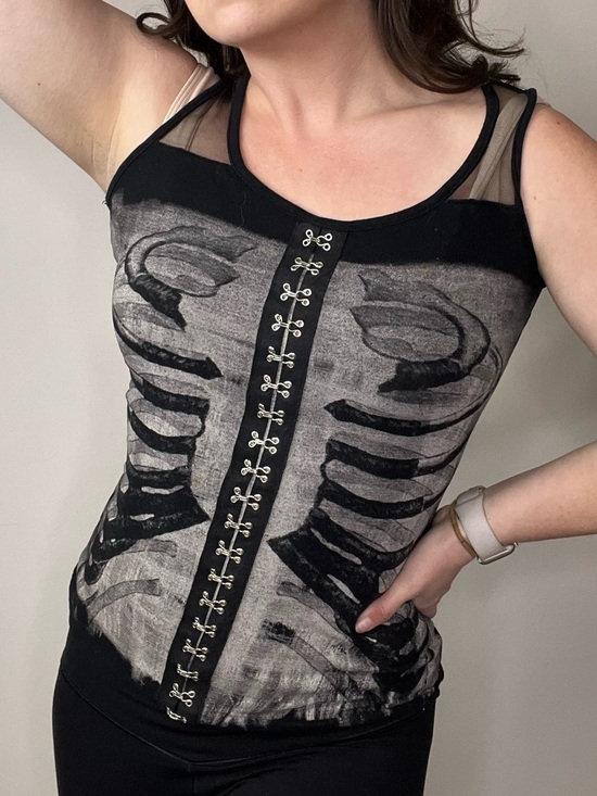 Vintage Tops - 2000s Y2K Vintage Teenage Runaway Black Ribcage Mesh-Back Tank Top Punk